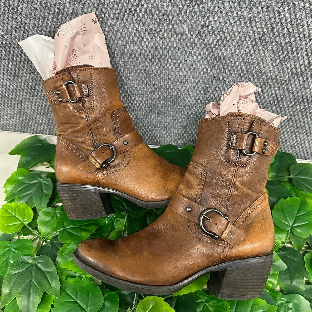 Clarks Mascarpone Cafe Leather Ankle Boots Brown Buckle Heels